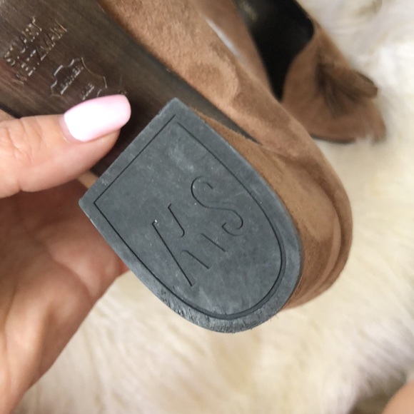 Stuart Weitzman Broom Brown Tassel Suede Block Heel Pumps - Picture 9 of 10